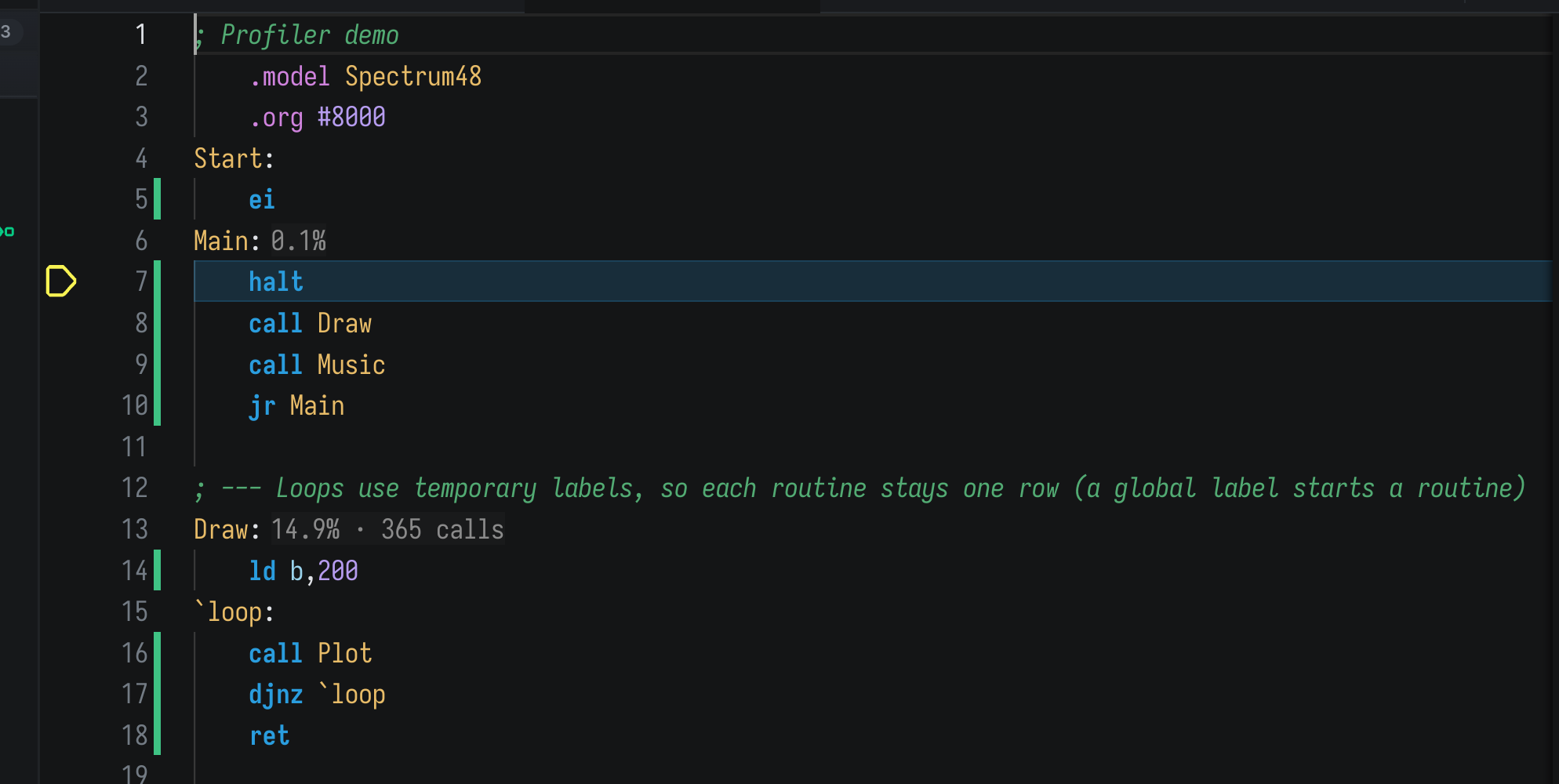 Profile hints in the editor