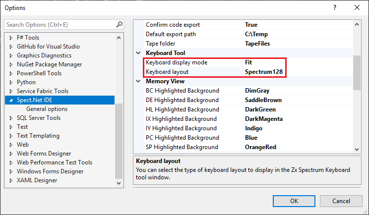 ZX Spectrum keyboard options