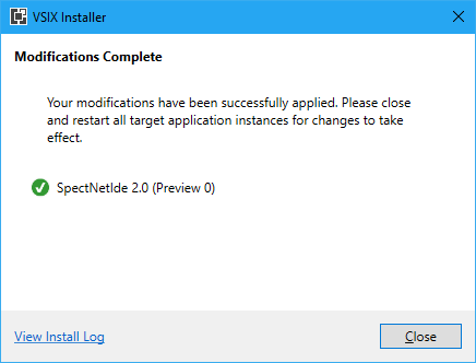 VSIX Install Completes