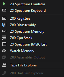 ZX Spectrum IDE menu